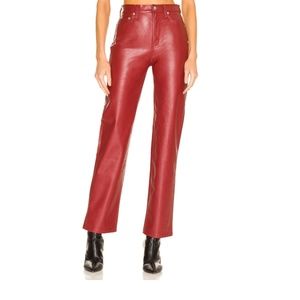 Pistola Red Leather Cassie Straight Leg Pant - Faux Leather Size 28